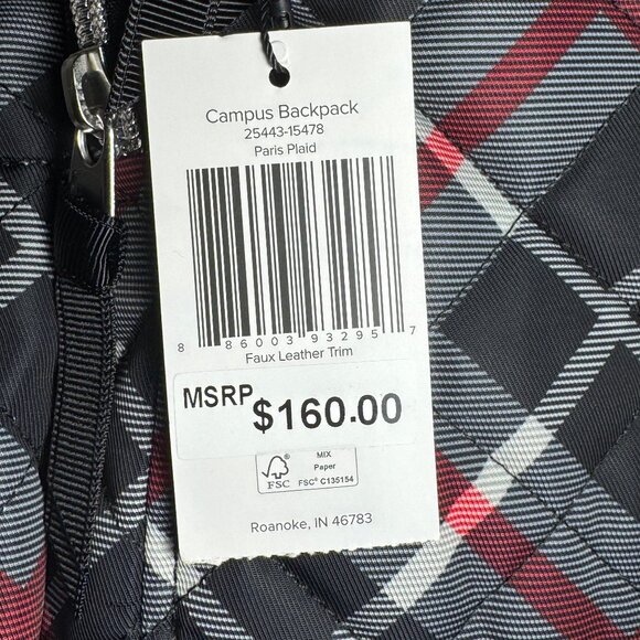 Vera Bradley Campus Backpack in Paris Plaid NWT Performance Twill - Picture 4 of 12